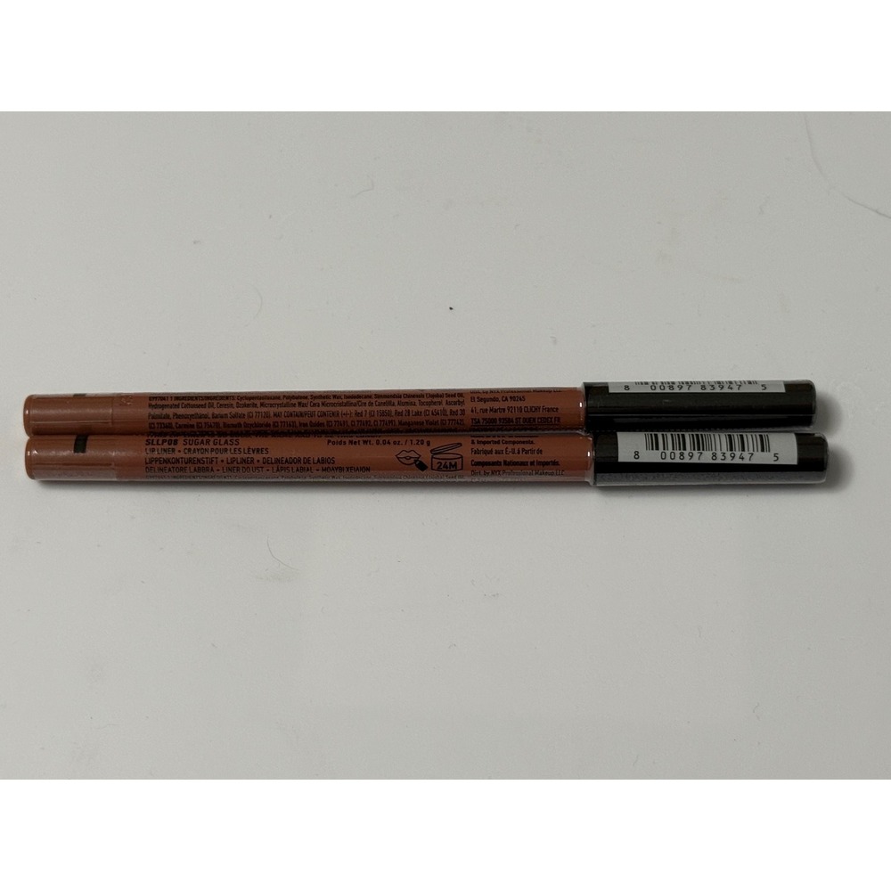 Lot of 2 NYX Slim Lip Liner Pencil Sugar Glass SLLP08 Nude Brown Makeup New